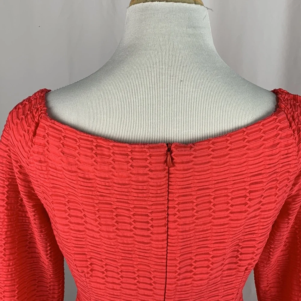 NWT Nanette Lepore Vibrant Coral 3/4 Sleeve Boat Neck Sheath Dress - Picture 5 of 11